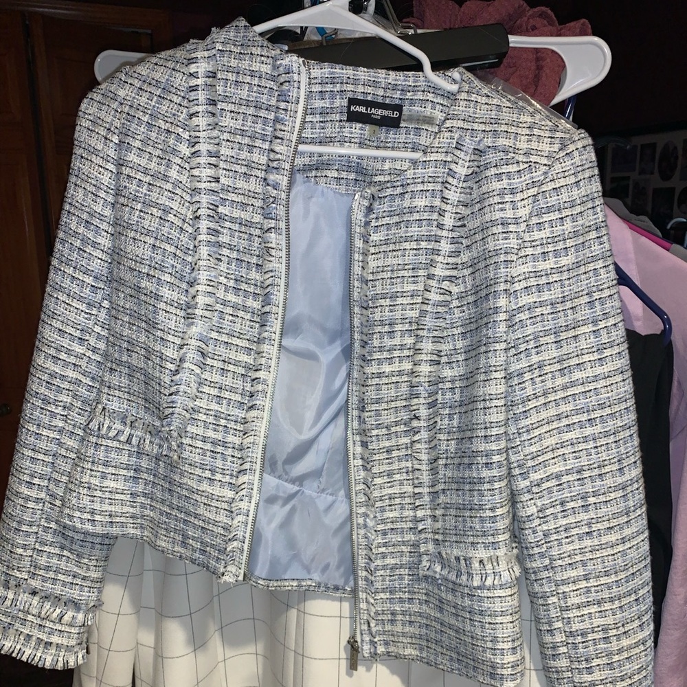 Karl Lagerfeld Tweed Zipped Blazer